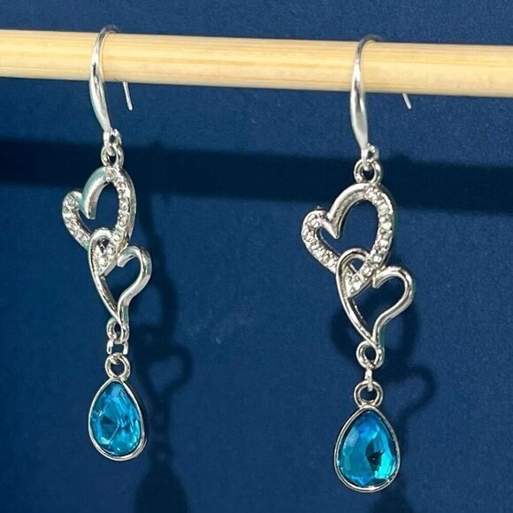 BBY Ice Blue Crystal & Cz 2” Silver Dangle Earrings - Picture 3 of 7